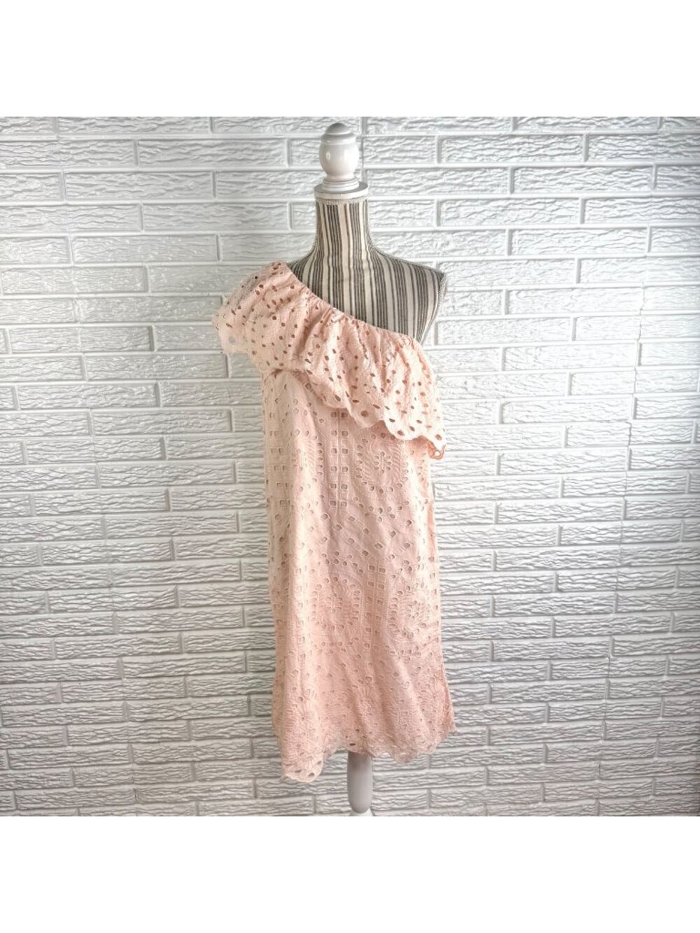 Loft Peach One Shoulder Eyelet Ruffle Shift Dress Asymmetrical Flounce 6T Tall